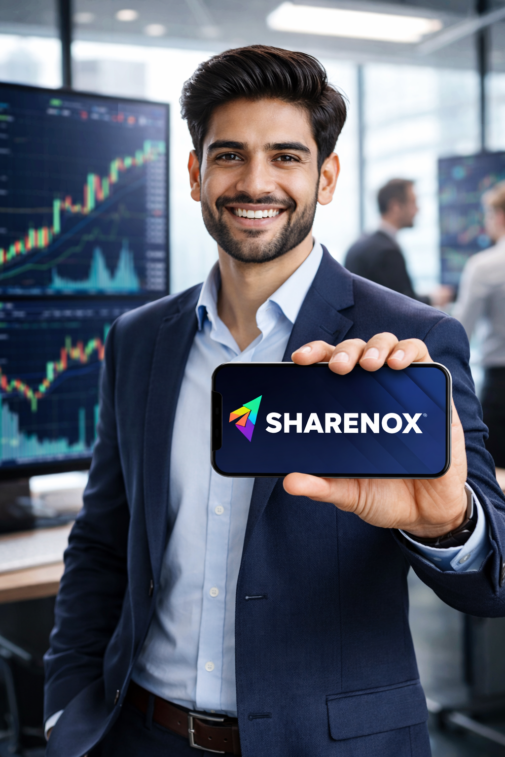 Happy trader using Sharenox